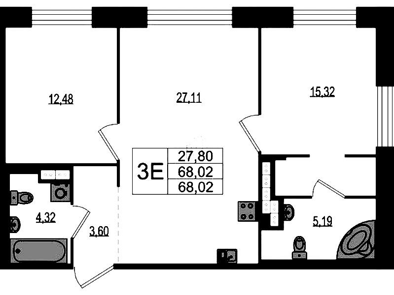 2-комнатная квартира 68.02 м², 3/4 эт., ЖК «Ranta Residence»